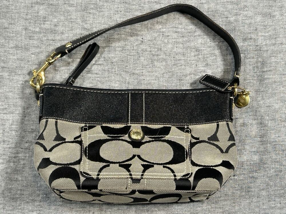 Vintage Coach Signature Baguette Shoulder Bag Womens Grey Black L0771-11688